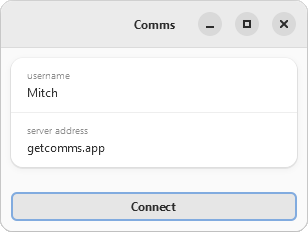 screenshot of connect form with filled-in example values